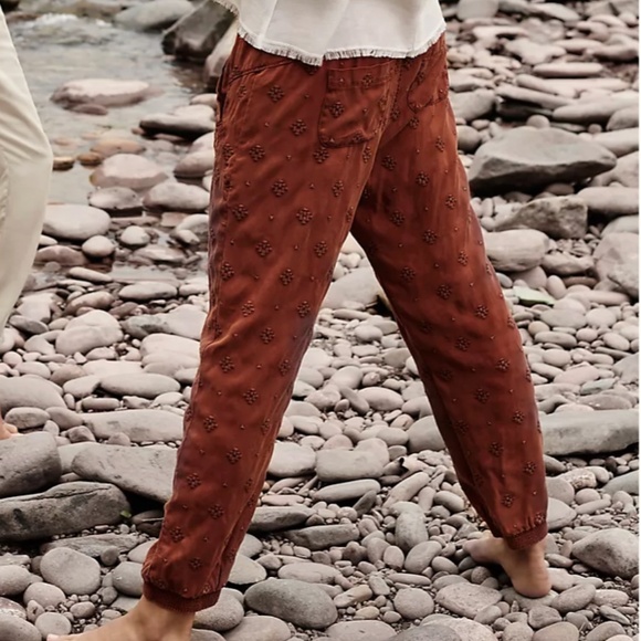 Anthropologie Rowan Embroidered Joggers brown orange (size XS) - Picture 5 of 11